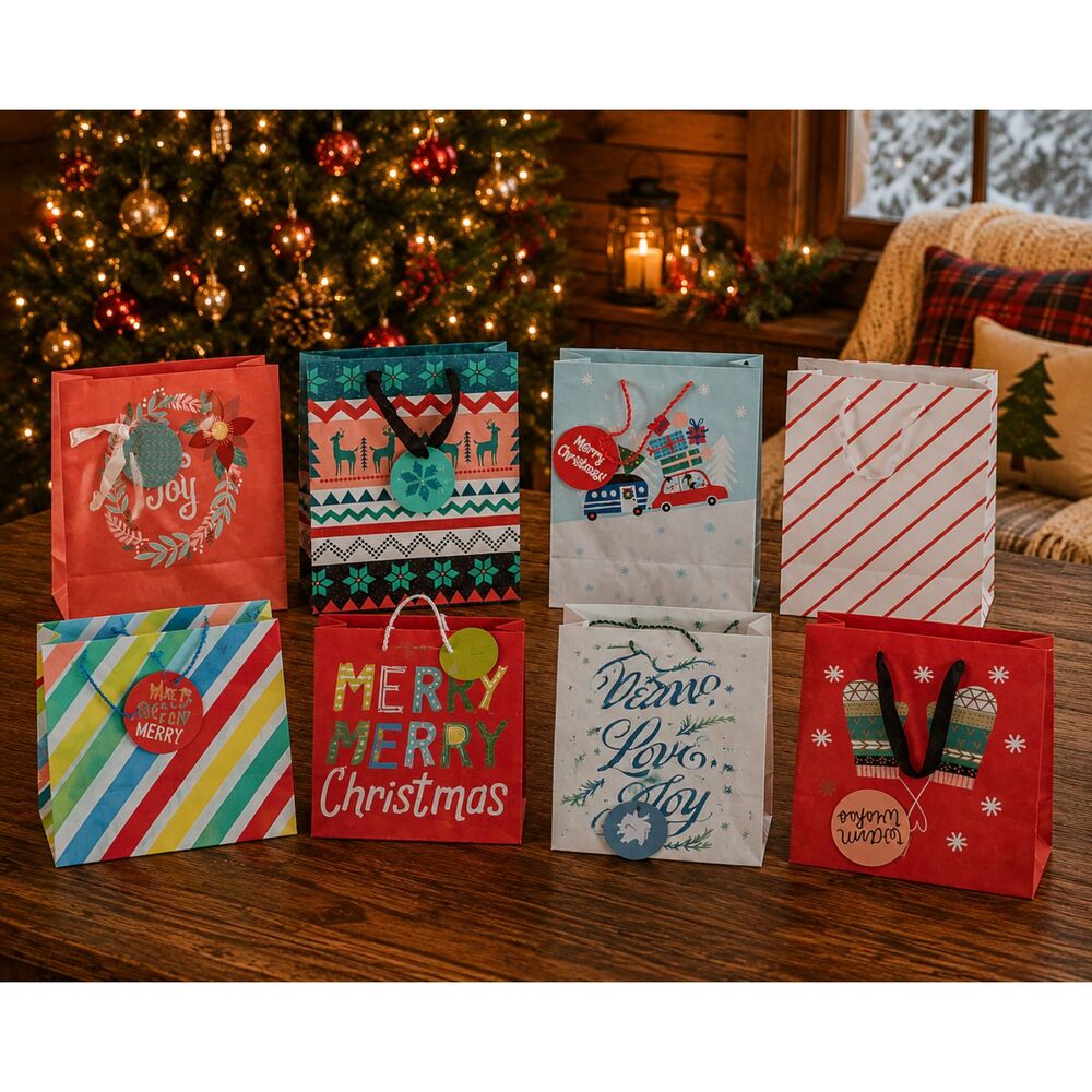 Hallmark Christmas Gift Bags 8x10x4 Colorful Holiday Designs Set of 8 NEW